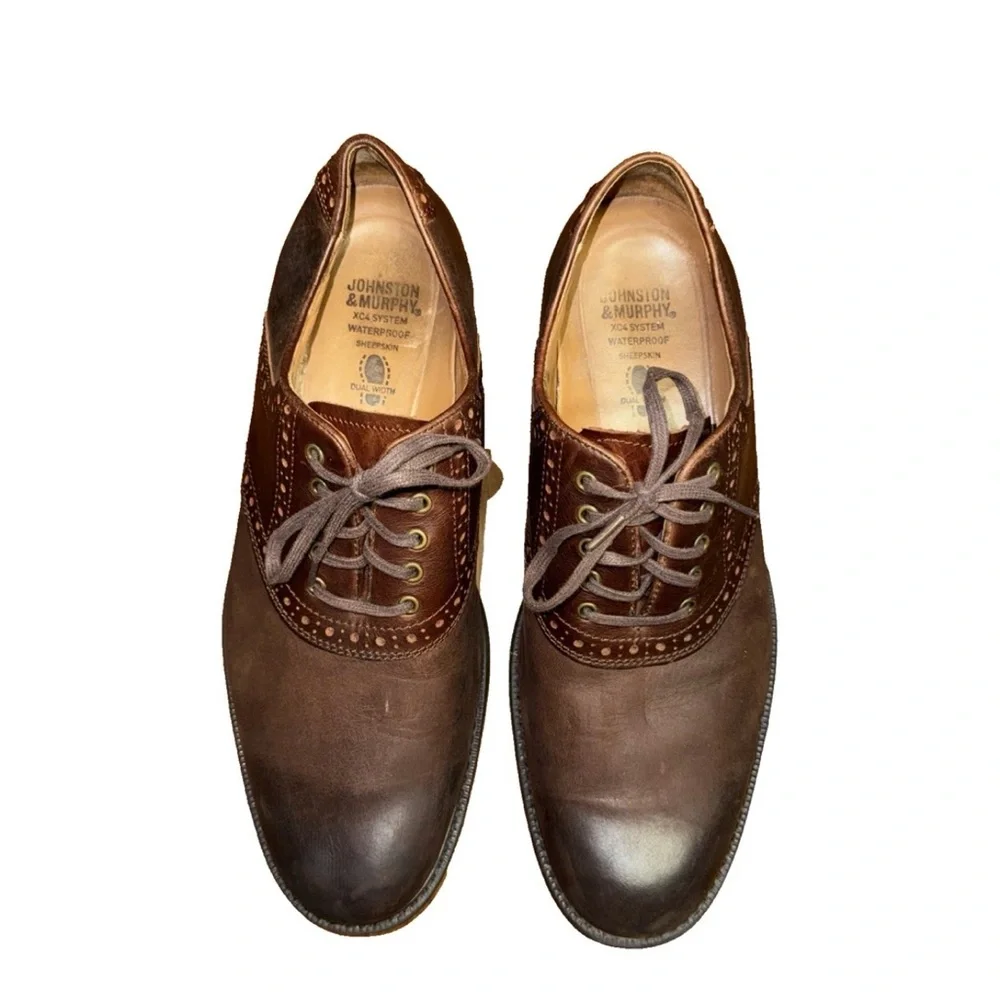 Johnston & Murphy XC4 Brown Toe Oxford Shoe Waterproof Sheepskin Sz 9.5 USED‎